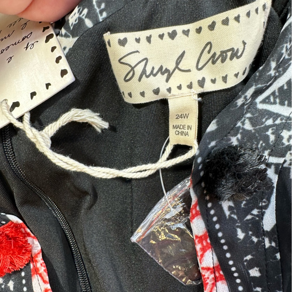 Sheryl Crow Black White Red Mandela Print PomPom Neckline MaxiDress NWT Size 24W - Picture 13 of 16